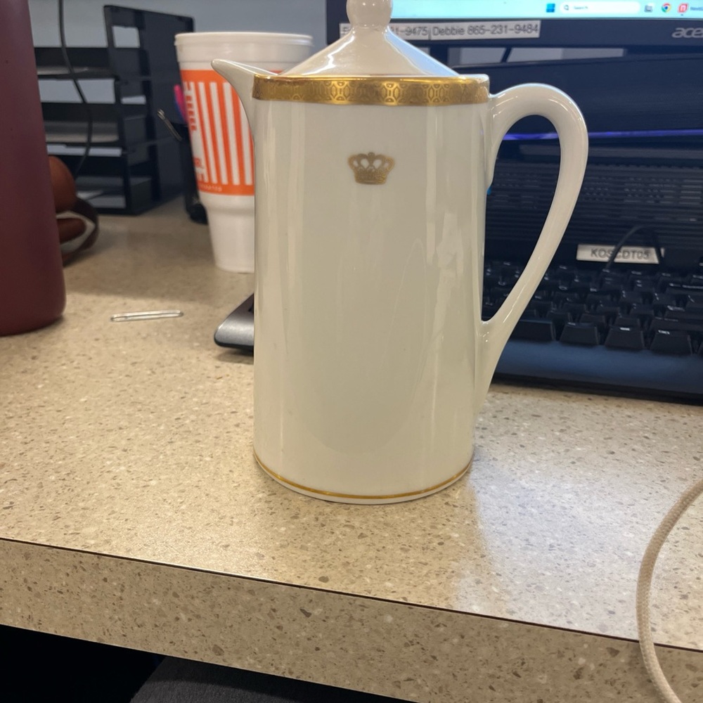 Royal Crown White and Gold Coffee Pot